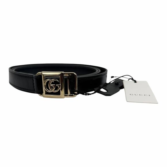 Gucci 20mm Leather Tie Belt Double GG Logo Black Silver Size 95/38 main image 5